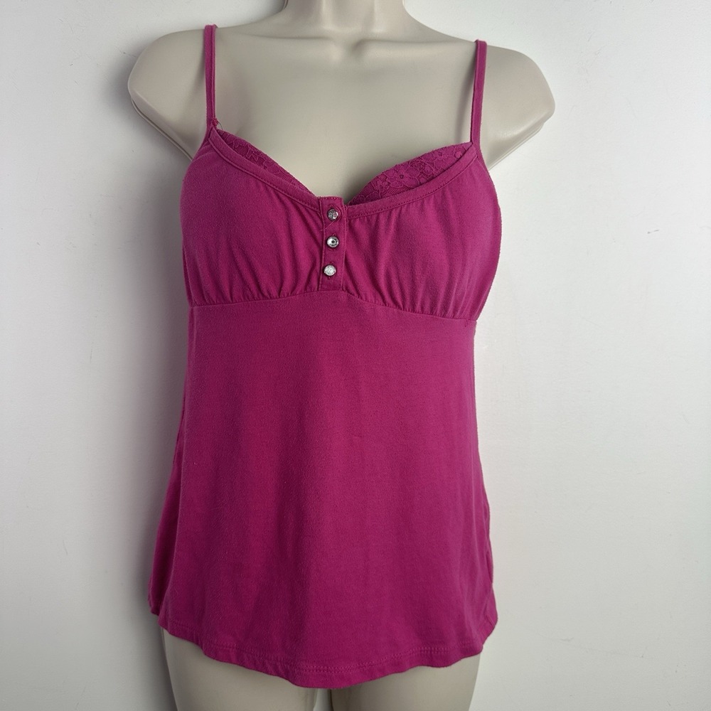Bongo‎ Y2K Womens L Babydoll Tank Top Pink Spagetti Strap Padded Fairy Grunge